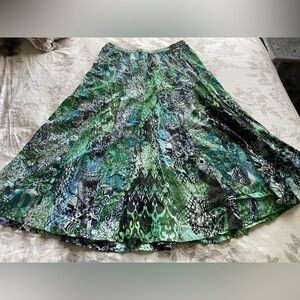 Vintage Blue Green Cotton Pull On Midi Skirt Medium Goblincore Forest Fairy Boho